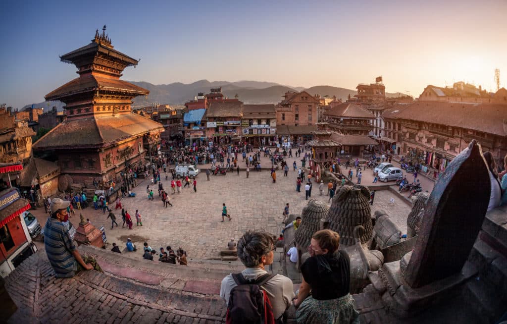 Trekking BHAKTAPUR, KATHMANDU VALLEY, NEPAL - APRIL 8, 2014: